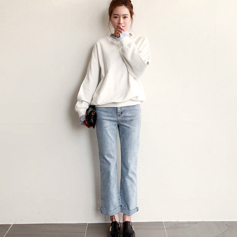 Women’s Sweatshirt – Oversized Fit – Lightweight Cotton – Ruffle Trim – Layered Cuffs