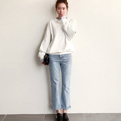 Women’s Sweatshirt – Oversized Fit – Lightweight Cotton – Ruffle Trim – Layered Cuffs