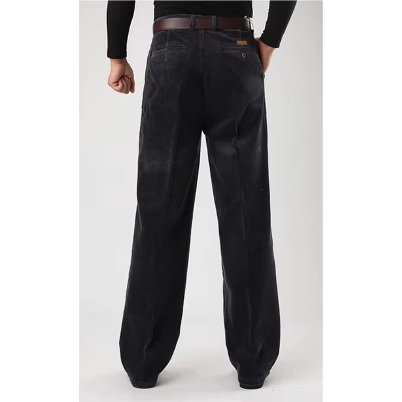 Men's corduroy pants with wide legs, high waist and side pockets