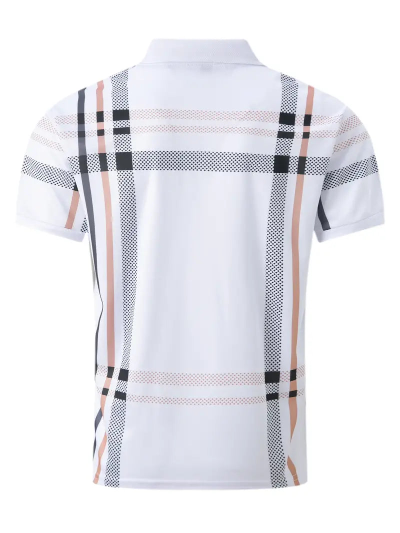 Men’s Polo Shirt - Plaid Pattern - Slim Fit - Short Sleeve Classic Casual Wear