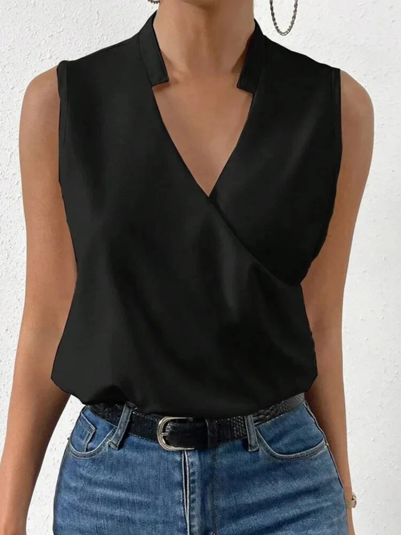 Women’s Sleeveless Top – Tailored Fit – Wrap V-Neck – Floral Print – Breathable Blend