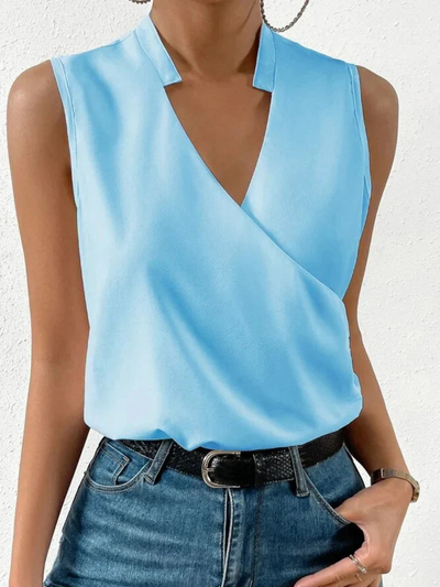 Women’s Sleeveless Top – Tailored Fit – Wrap V-Neck – Floral Print – Breathable Blend
