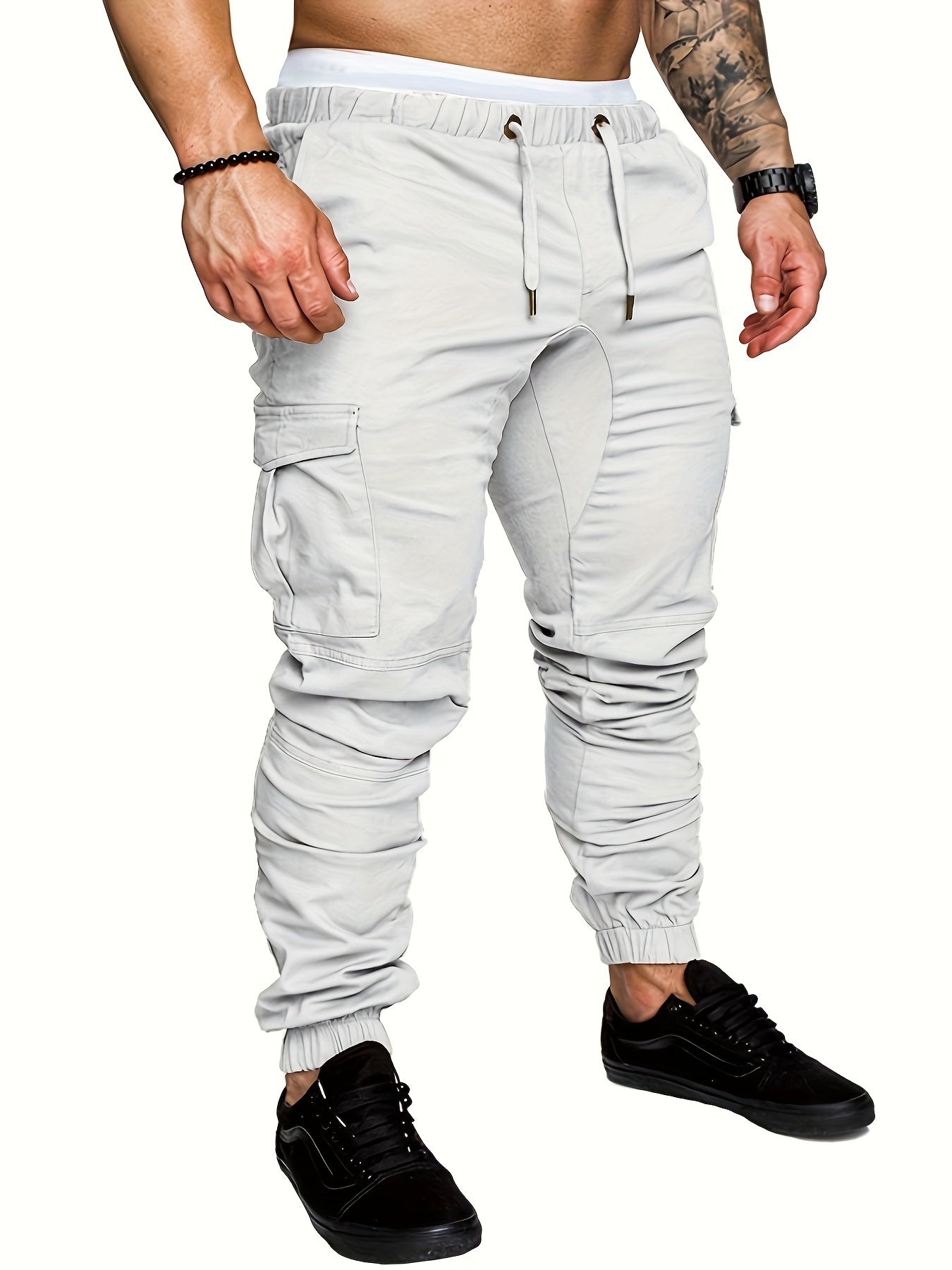 Men's Cargo Joggers - Elastic Waist - Tapered Fit - Multiple Pockets - Casual Wear