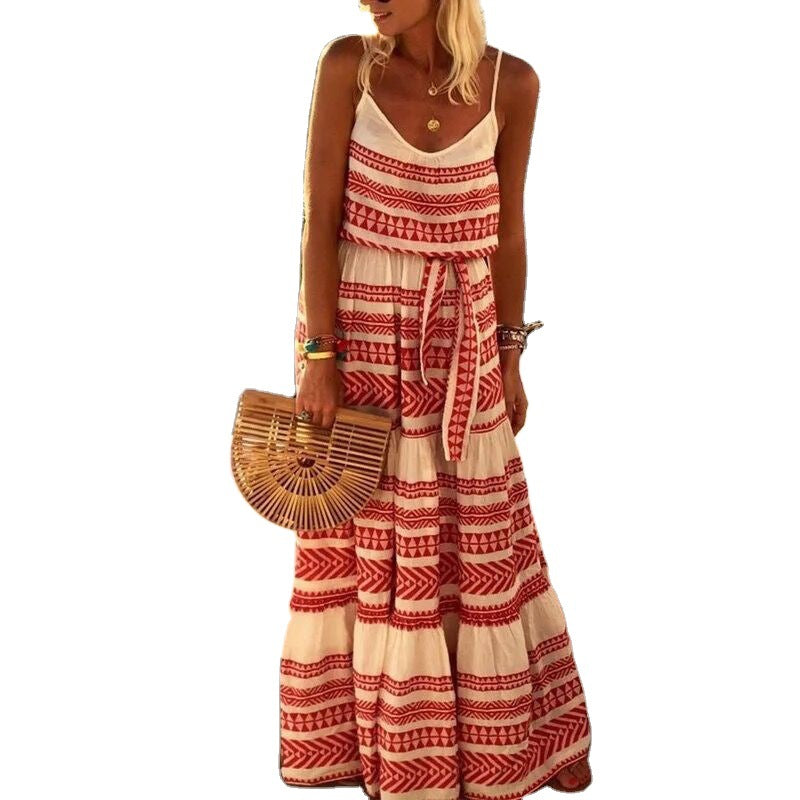 Women's Maxi Dress - Bohemian Tiered Design - Spaghetti Straps - Flowing Fit Breathable