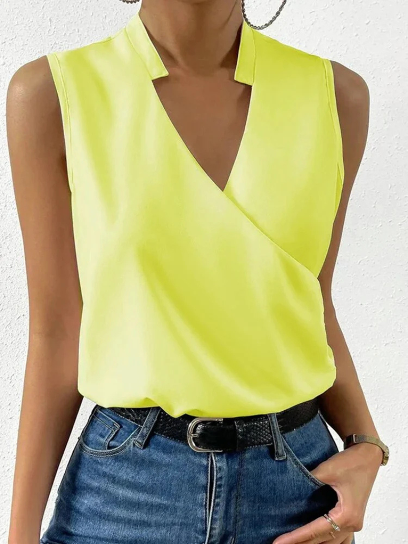 Women’s Sleeveless Top – Tailored Fit – Wrap V-Neck – Floral Print – Breathable Blend