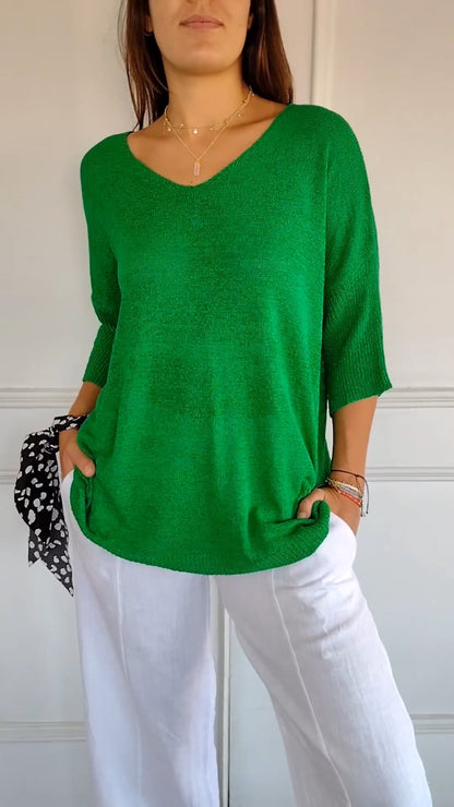 Women's simple loose v-neck knitted top