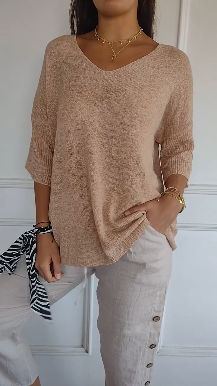 Women's simple loose v-neck knitted top