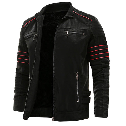 Men’s pu leather jacket with red trim