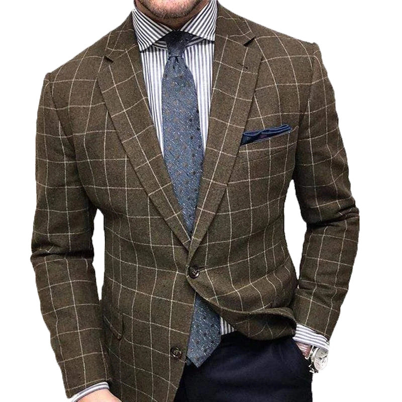 Men’s Blazer – Slim Fit Wool Blend – Checkered Pattern – Single Breasted Formal Wear