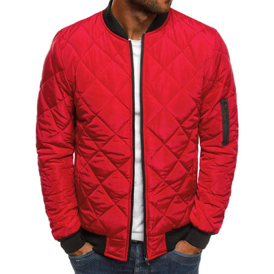 Men’s Quilted Jacket – Regular Fit – Diamond Stitch – Ribbed Trim – Sleeve Zip Pocket