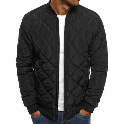 Men’s Quilted Jacket – Regular Fit – Diamond Stitch – Ribbed Trim – Sleeve Zip Pocket