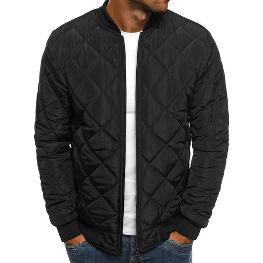 Men’s Quilted Jacket – Regular Fit – Diamond Stitch – Ribbed Trim – Sleeve Zip Pocket