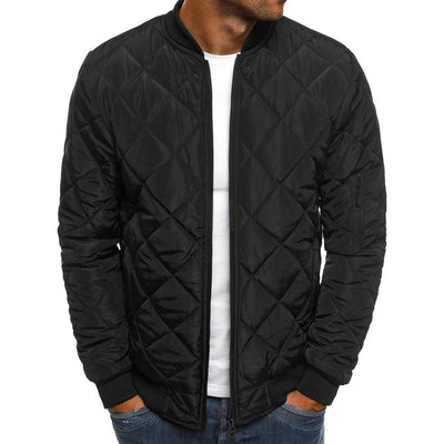 Men’s Quilted Jacket – Regular Fit – Diamond Stitch – Ribbed Trim – Sleeve Zip Pocket