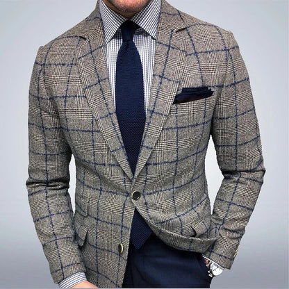 Men’s Blazer – Slim Fit Wool Blend – Checkered Pattern – Single Breasted Formal Wear
