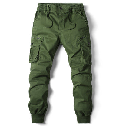 Men’s Cargo Trousers – Relaxed Fit – Cotton – Elastic Waist & Cuffs – Multi Pocket