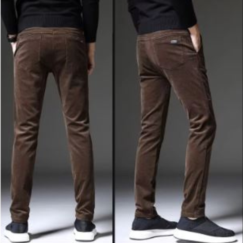 Men's thick corduroy pants with fleece lining and back pockets