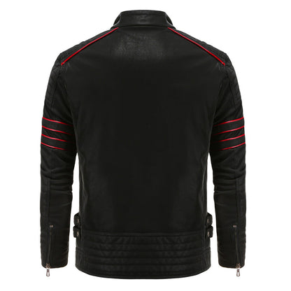 Men’s pu leather jacket with red trim