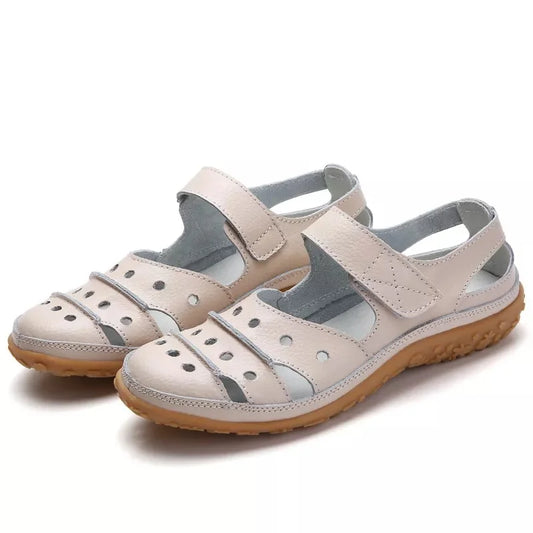 Women's Casual Sandals - Leather Upper - Cushioned Insole - Adjustable Velcro Straps