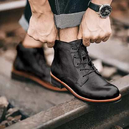 Men’s Leather Boots – Lace Up – Ankle Support – Non Slip Sole