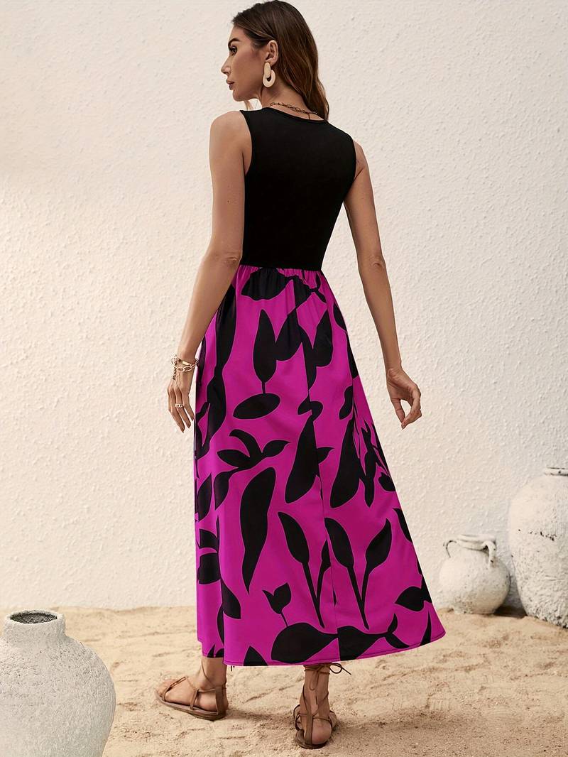 Women's Sleeveless Maxi Dress - Fitted Bodice - Scoop Neck - Flowy A-Line Skirt