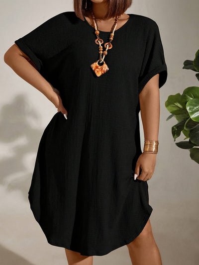 Women's Casual Dress - Loose Fit - Round Neck - Short Sleeve - Lightweight Fabric