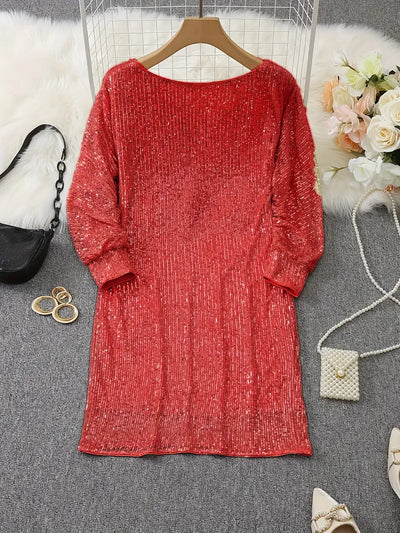Contrast Sequin Off-Shoulder Mini Dress - Party-Ready Glam Look