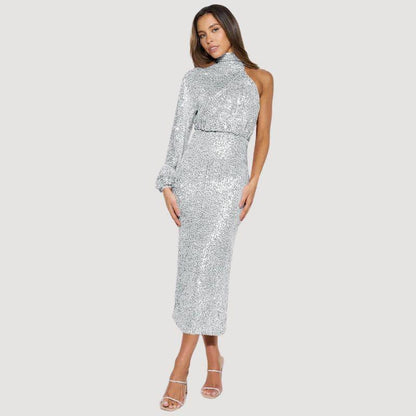 One-Shoulder Asymmetrical Sequin Dress for Women