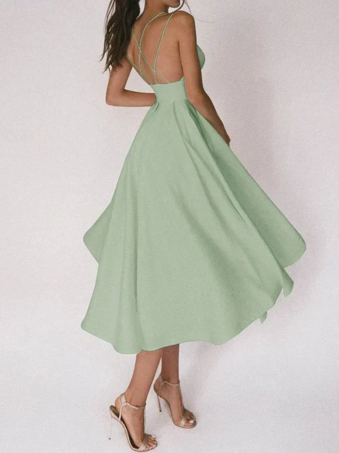 Women's A-Line Dress - Crisscross Back - Sleeveless Fitted Bodice - Flowing Midi Skirt