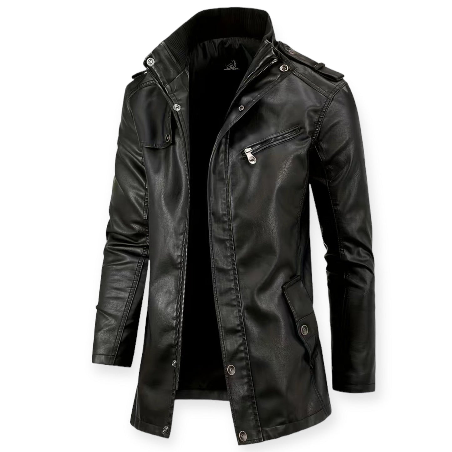 Men's pu leather jacket with stand-up collar