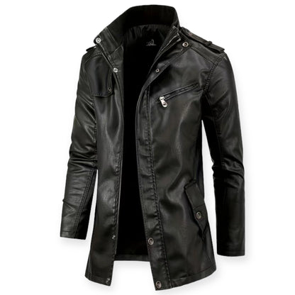 Men's pu leather jacket with stand-up collar