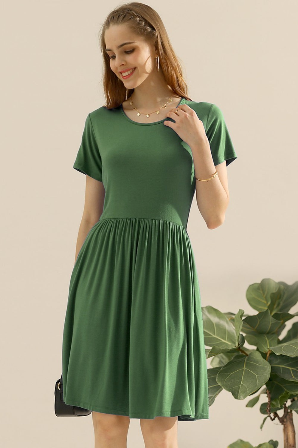Women's A-Line Dress - Short Sleeve - Crew Neck - Flattering Fit - Casual Everyday Wear