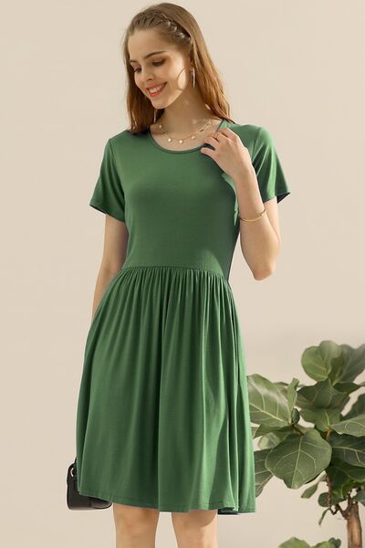Women's A-Line Dress - Short Sleeve - Crew Neck - Flattering Fit - Casual Everyday Wear