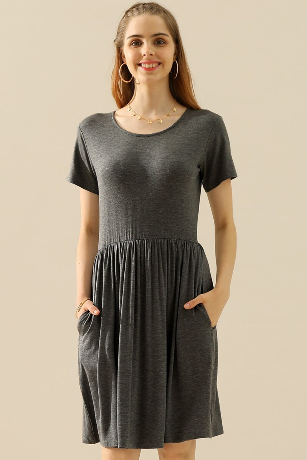 Women's A-Line Dress - Short Sleeve - Crew Neck - Flattering Fit - Casual Everyday Wear