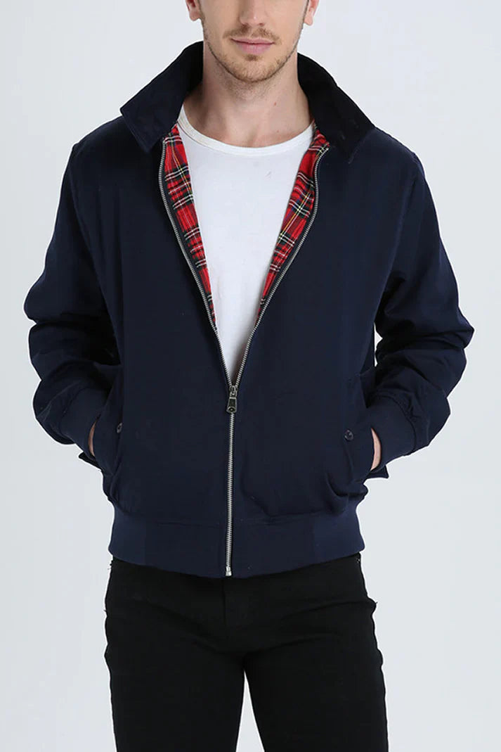 Men's casual bomber jacket with checked lining