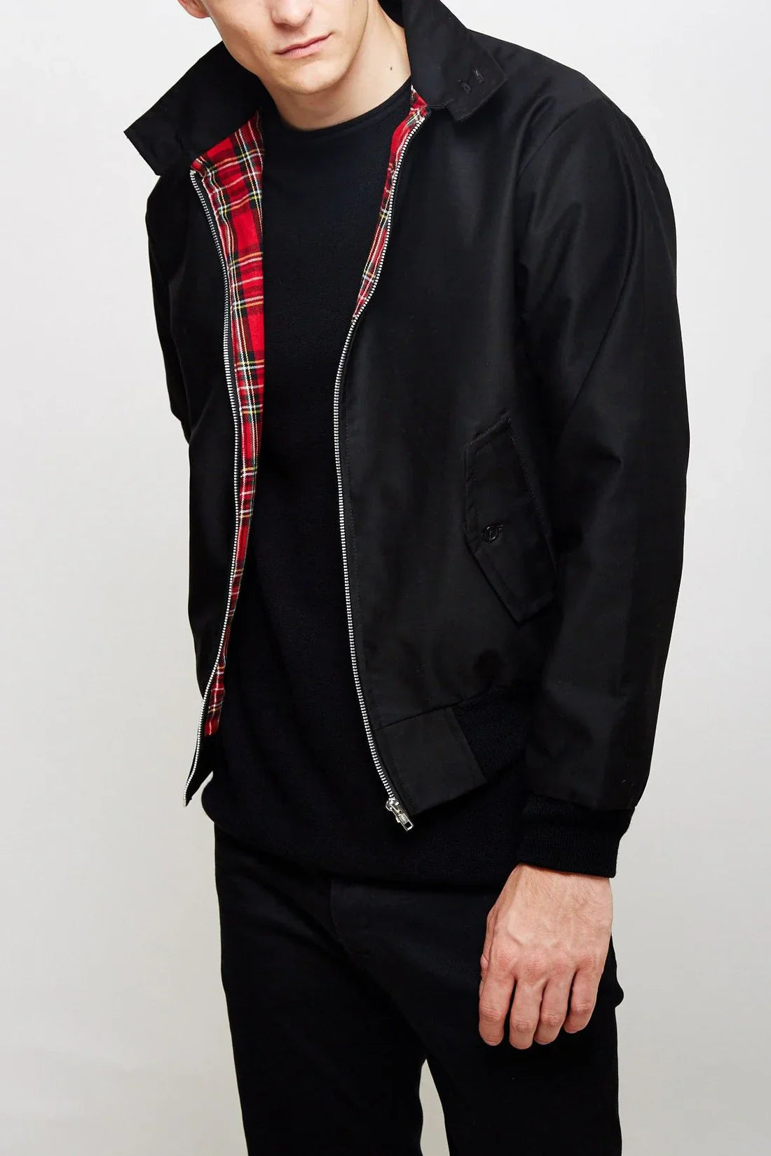 Men's casual bomber jacket with checked lining