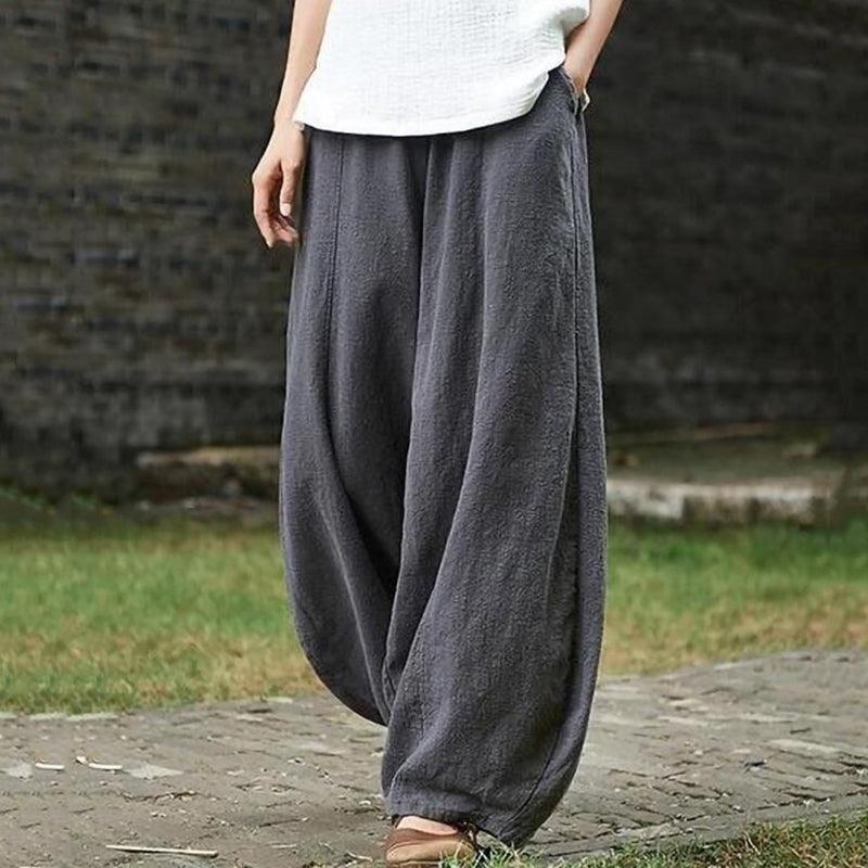 Women's Wide-Leg Trousers - High Waist - Lightweight Breathable Fabric - Relaxed Fit