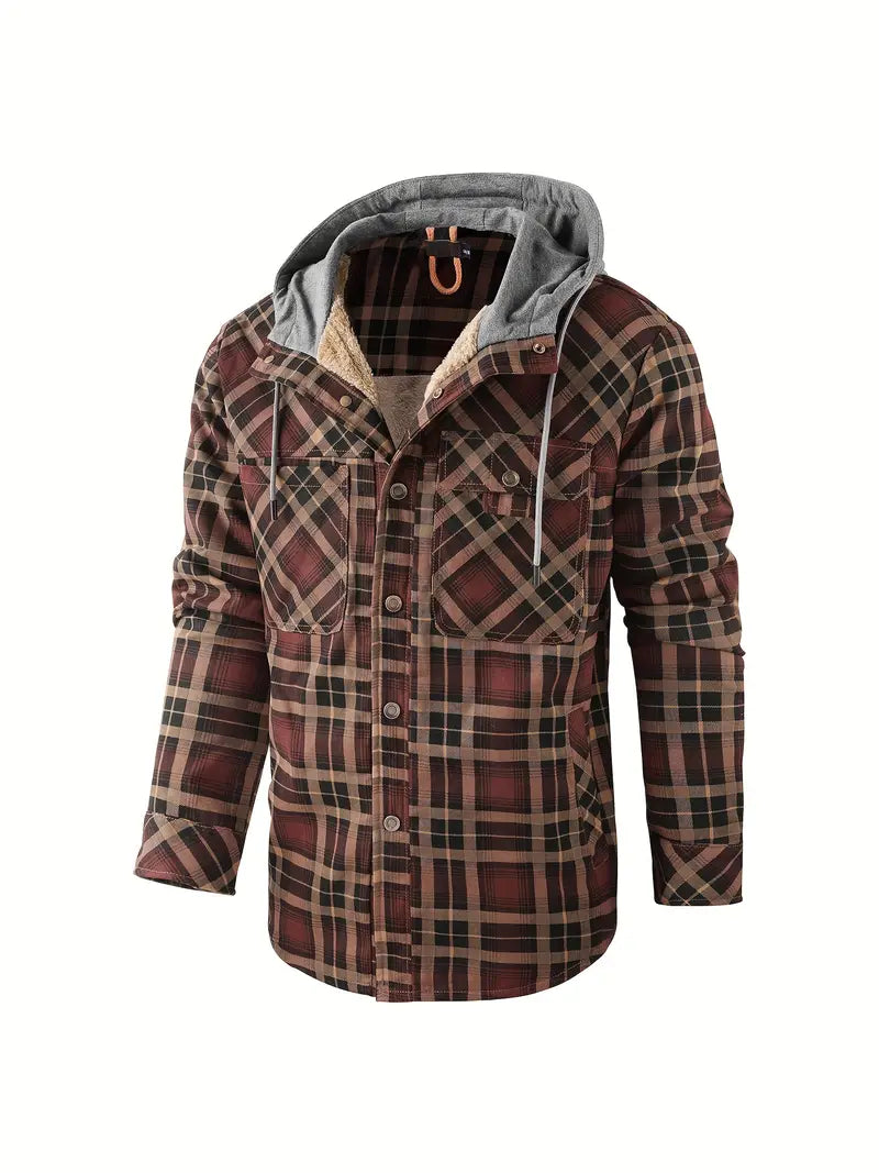 Hooded checked jacket for men