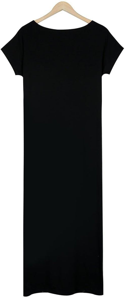 Women’s Maxi Dress – Soft Lightweight Fabric – Short Sleeve – Relaxed Fit – Crew Neck – Side Slit – Pockets