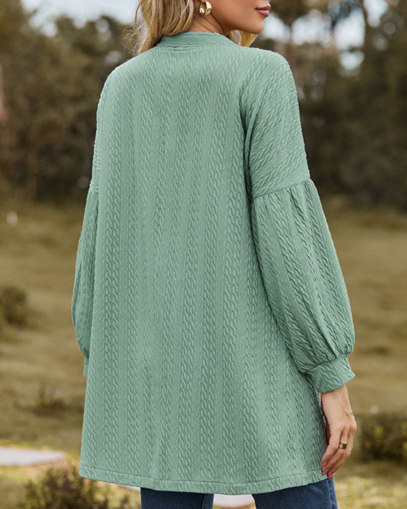 Women's stylish textured cardigan with lantern sleeves