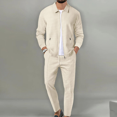 Two-piece set with zip-up jacket and pants for men