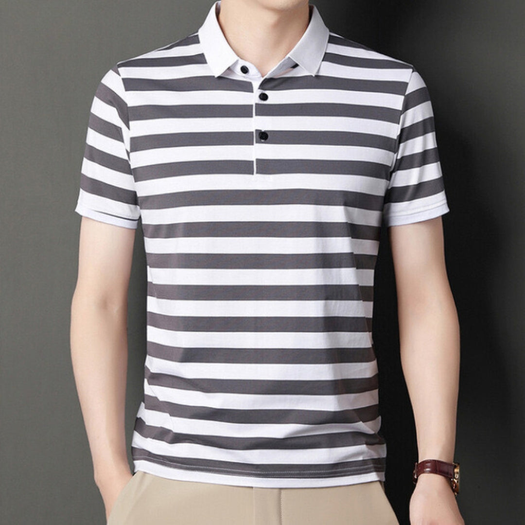 Men’s Polo Shirt – Slim Fit – Soft Knit – Short Sleeve – Striped Casual Style