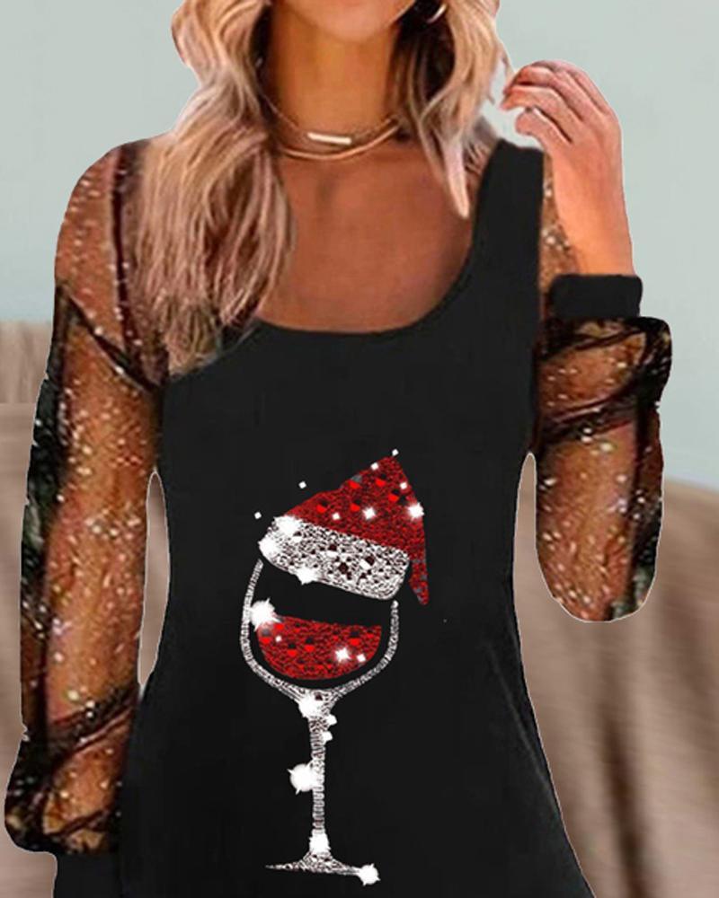 Elegant Dress with Wine Glass Print – For Women