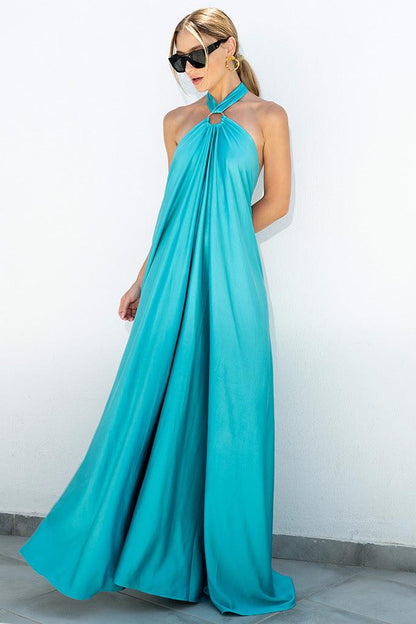 Satin Halter Neck Maxi Dress for Women