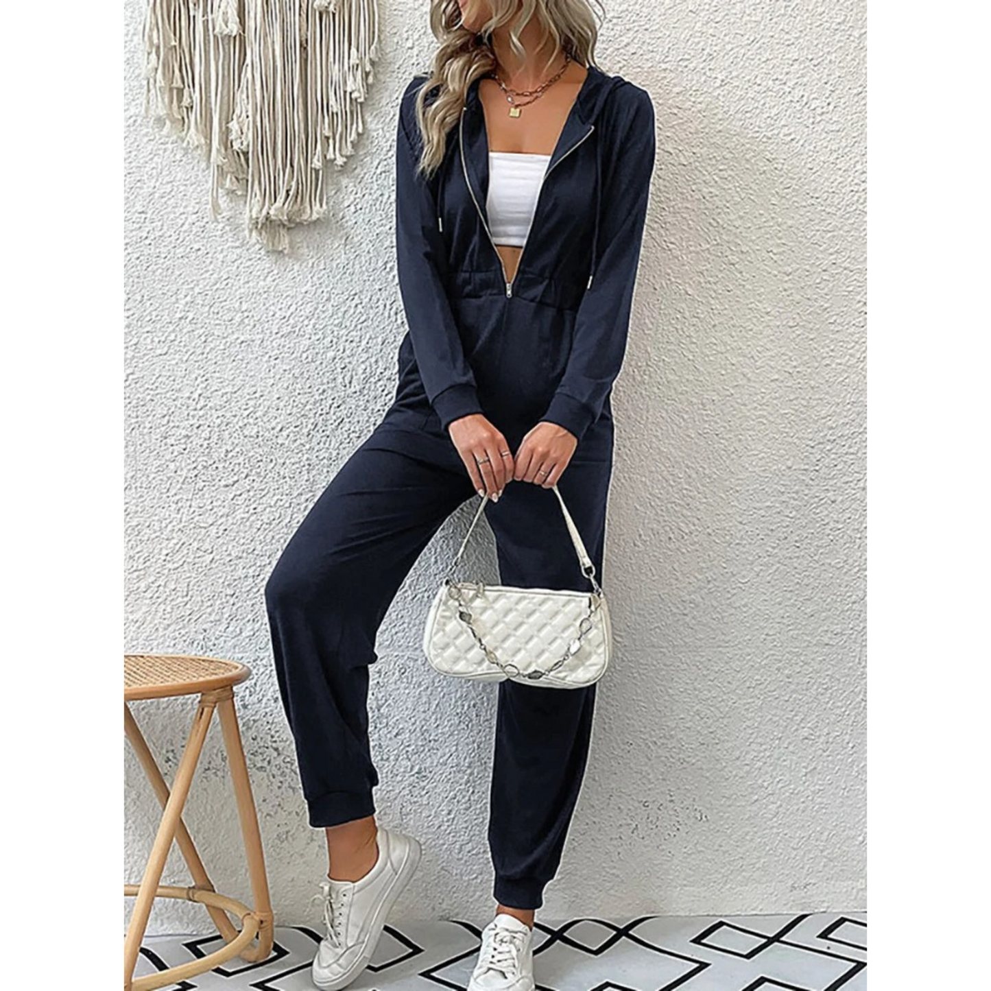 Women's zip up hoodie long sleeve jumpsuit