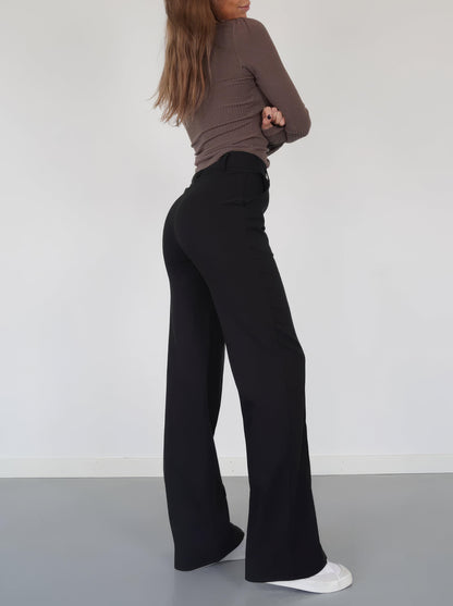 Women's High-Waisted Wide-Leg Trousers - Tailored Fit - Full Length - Elegant & Versatile