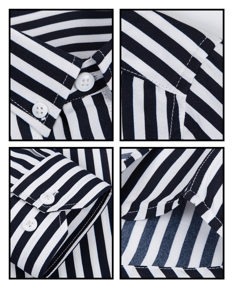 Men’s Dress Shirt - Long Sleeve - Classic Fit - Striped - Button Cuffs - Business Formal
