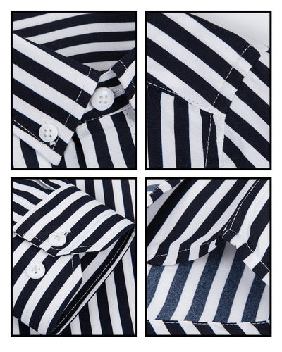 Men’s Dress Shirt - Long Sleeve - Classic Fit - Striped - Button Cuffs - Business Formal