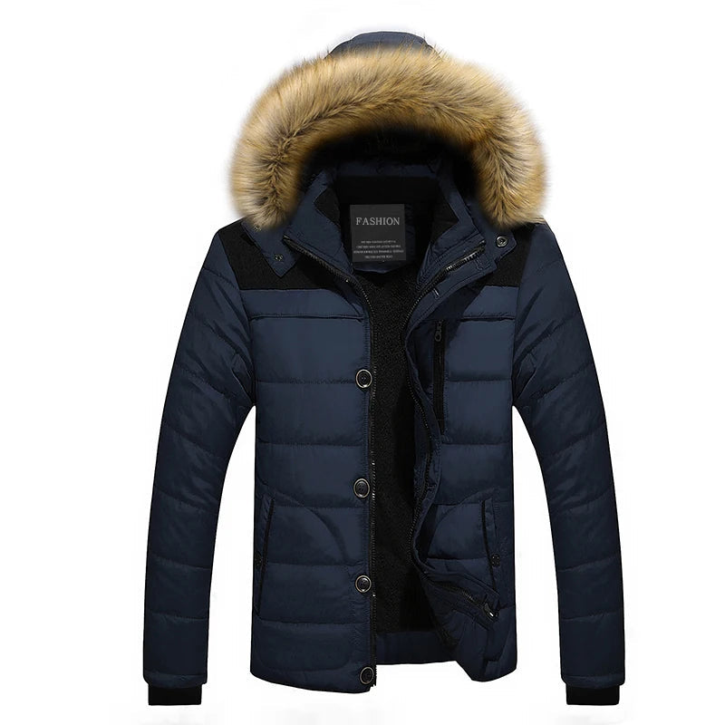 Men's quilted winter coat with fur trim