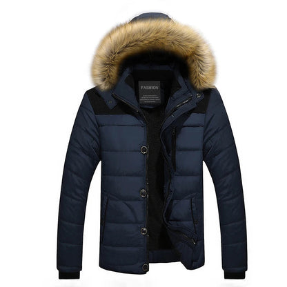 Men's quilted winter coat with fur trim