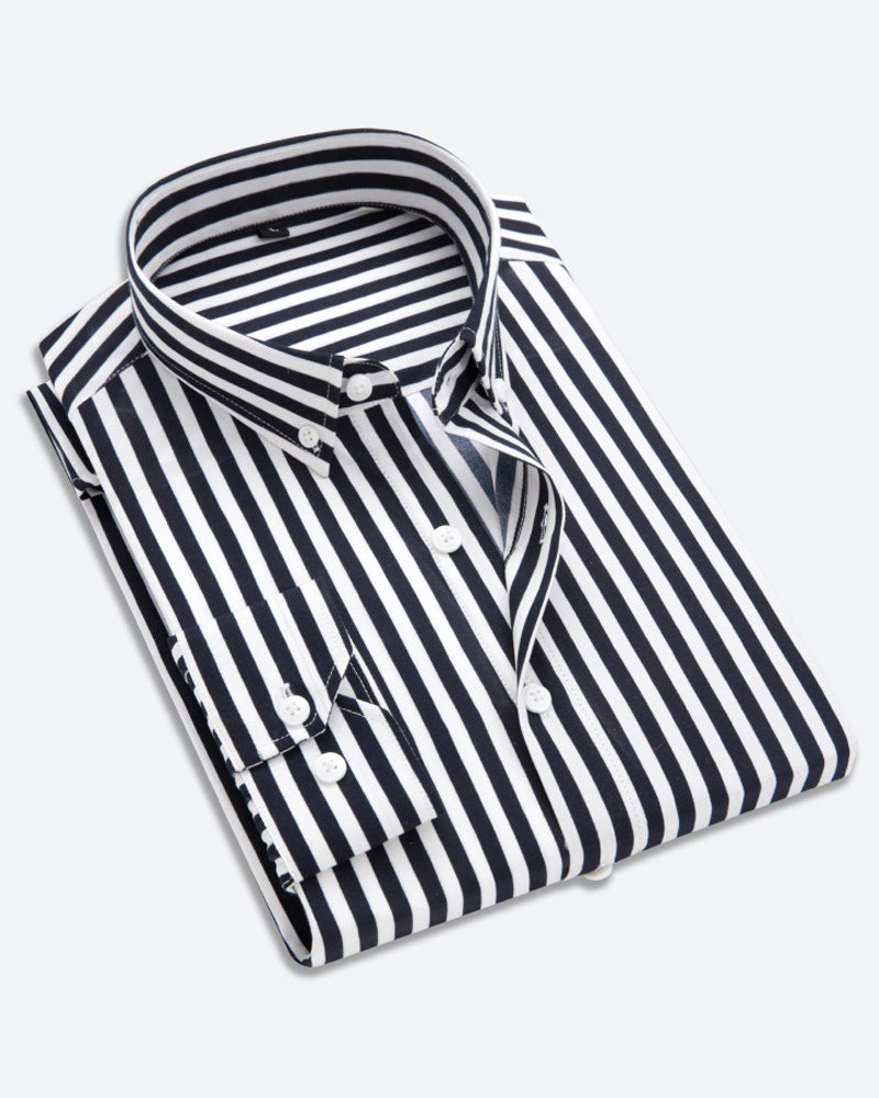 Men’s Dress Shirt - Long Sleeve - Classic Fit - Striped - Button Cuffs - Business Formal